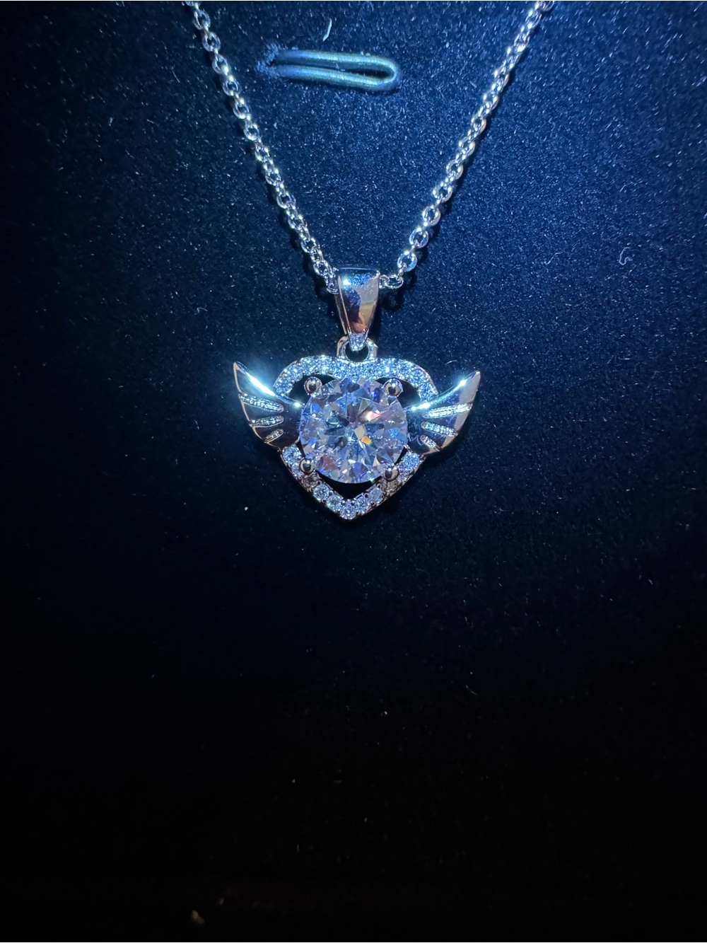 Silver Heart Wing Moissanite Pendant Necklace with 1 carat center stone